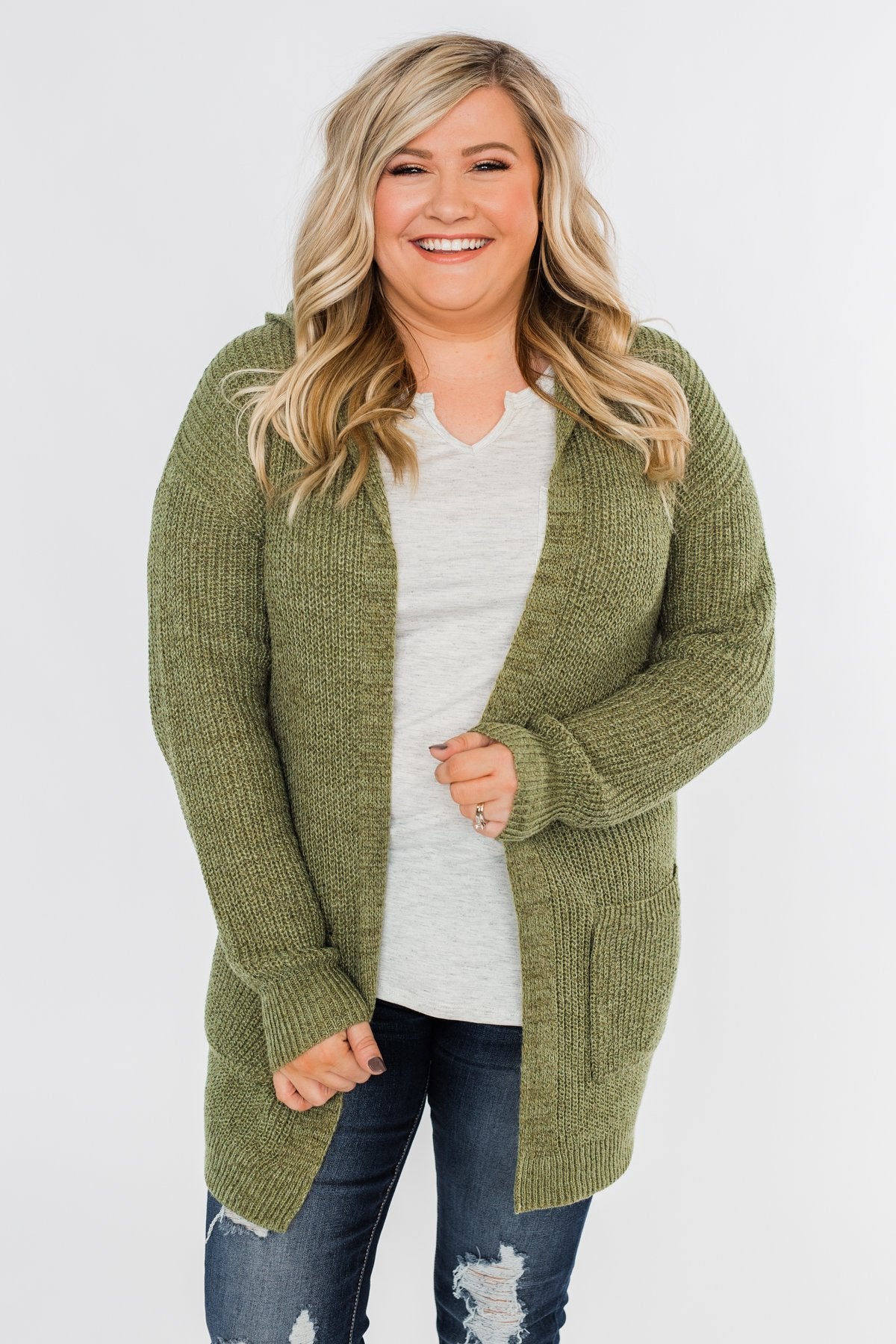 Cozy For The Season Hooded Cardigan- Olive