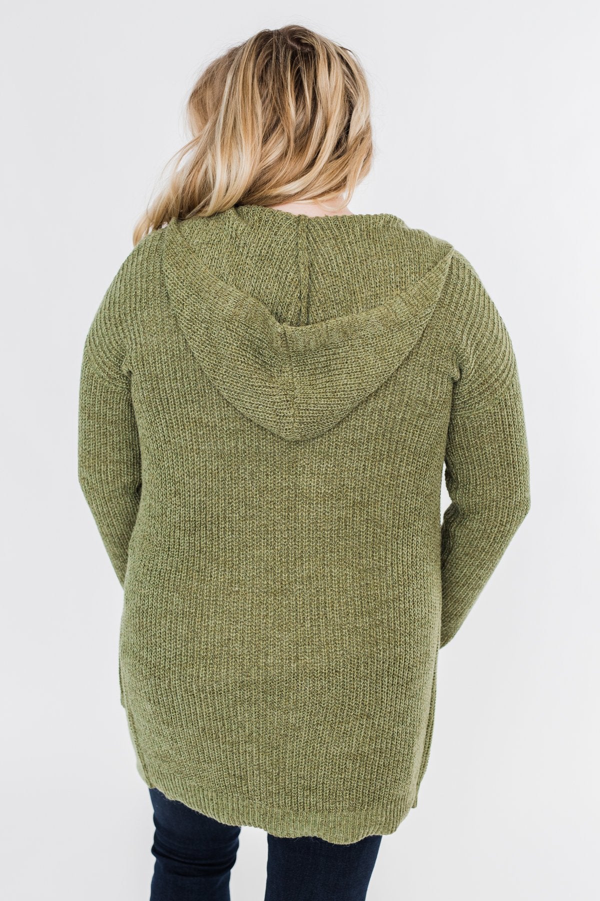Cozy For The Season Hooded Cardigan- Olive