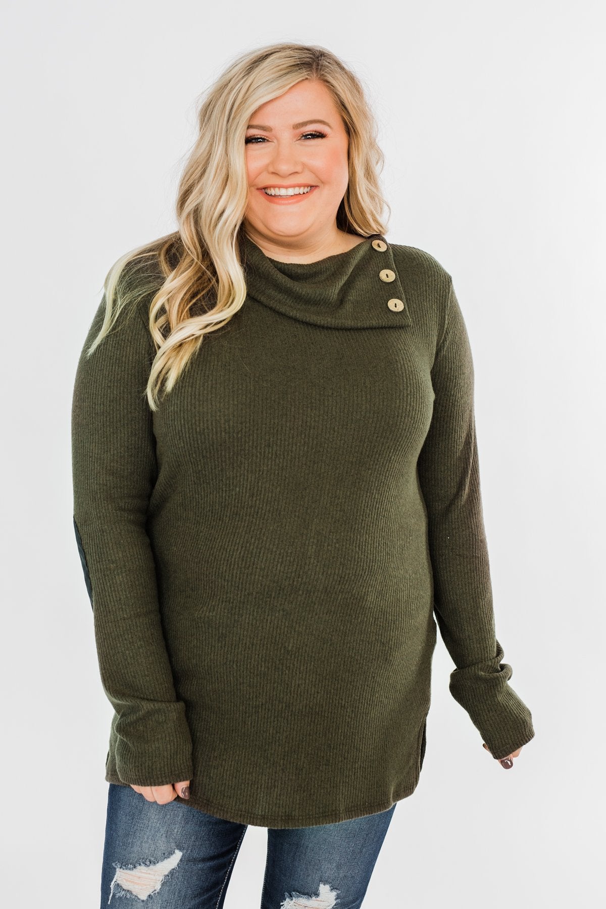 Moments Like This Knit Button Top- Dark Olive