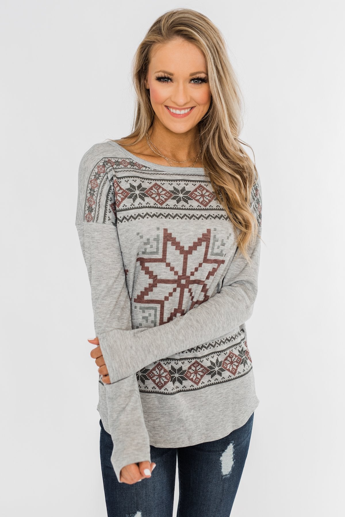 Winter Wonderland Thermal Top- Grey