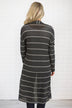 Long Charcoal & White Striped Cardigan