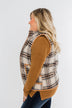 Quilted Plaid Puffer Vest- Camel & Navy