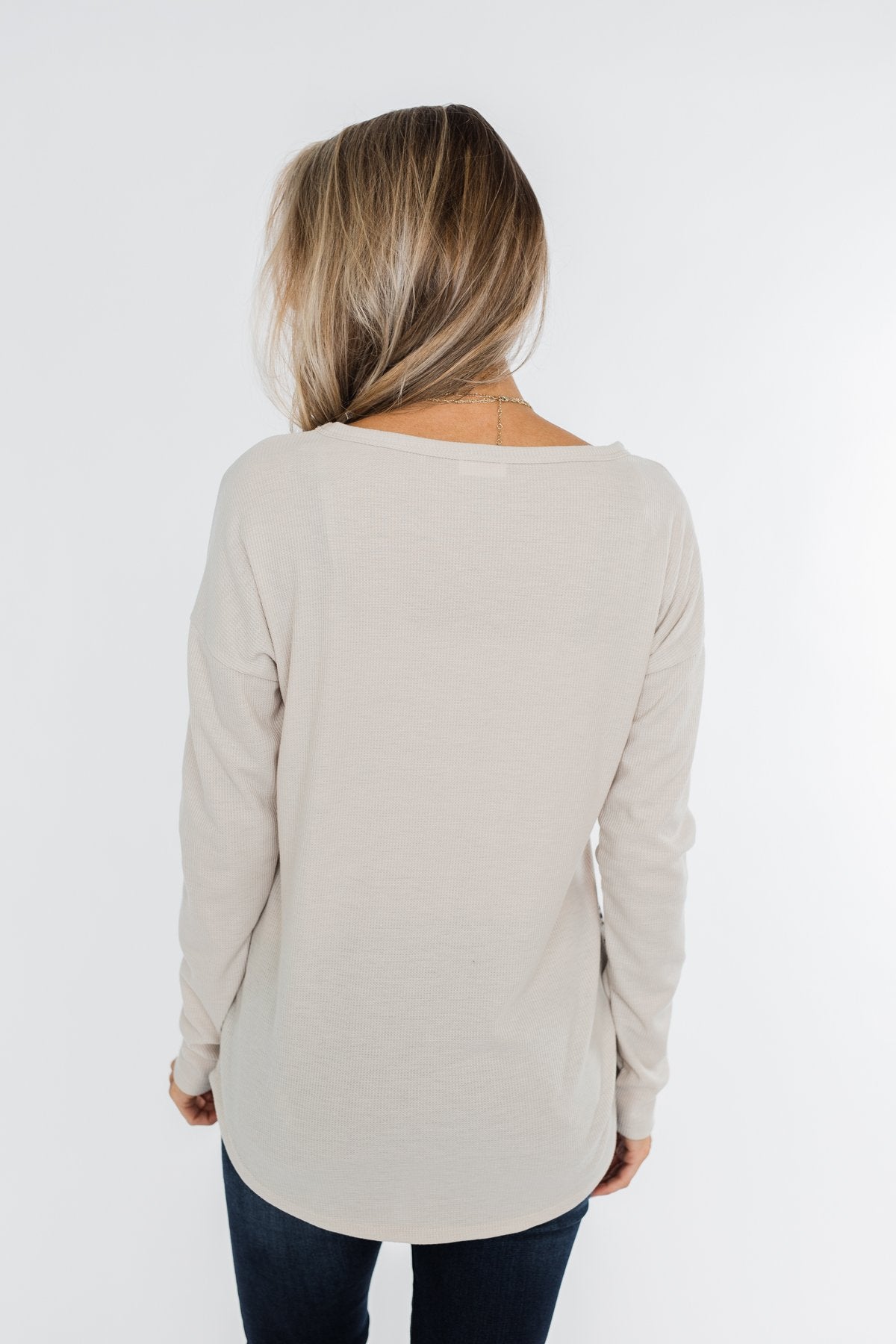 Dashing Through The Snow Thermal Top- Beige