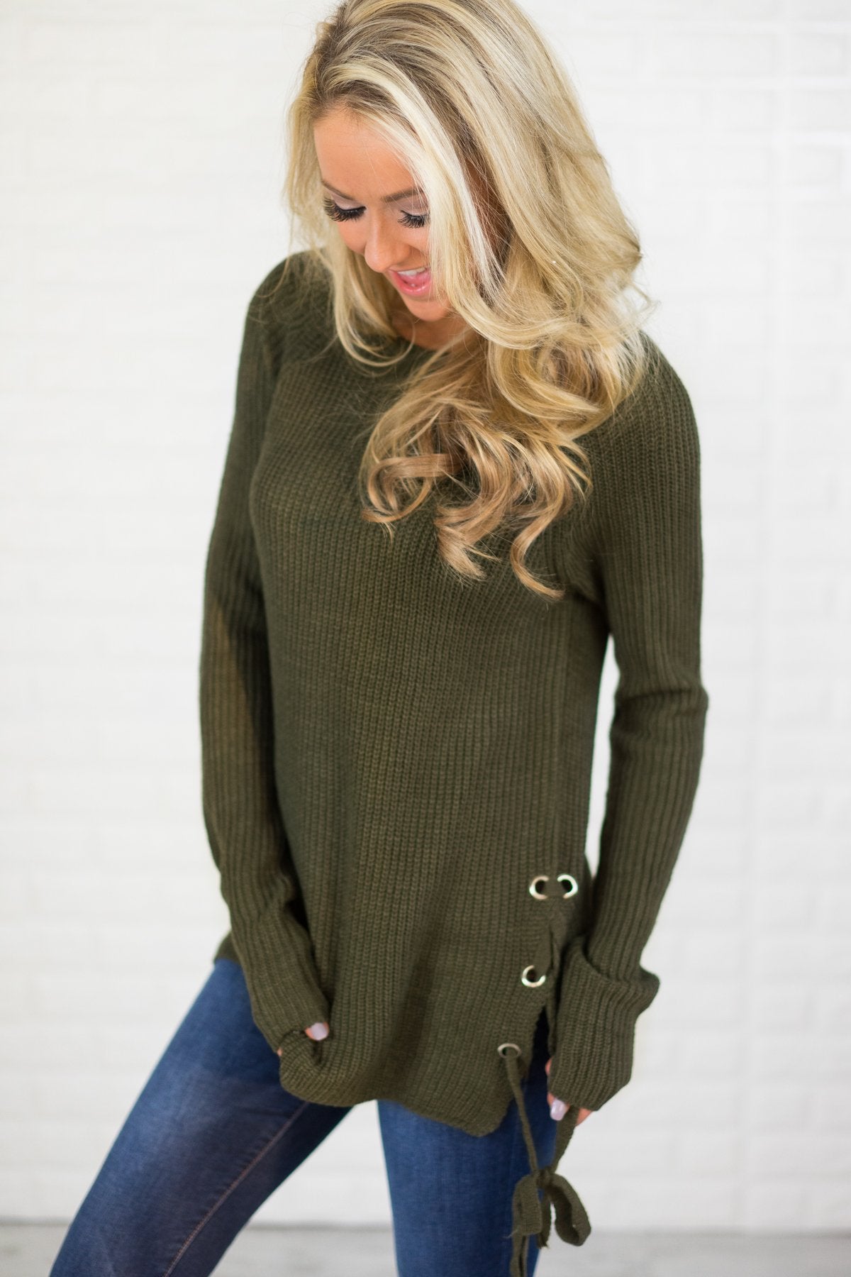 Olive Side Lace Up Top