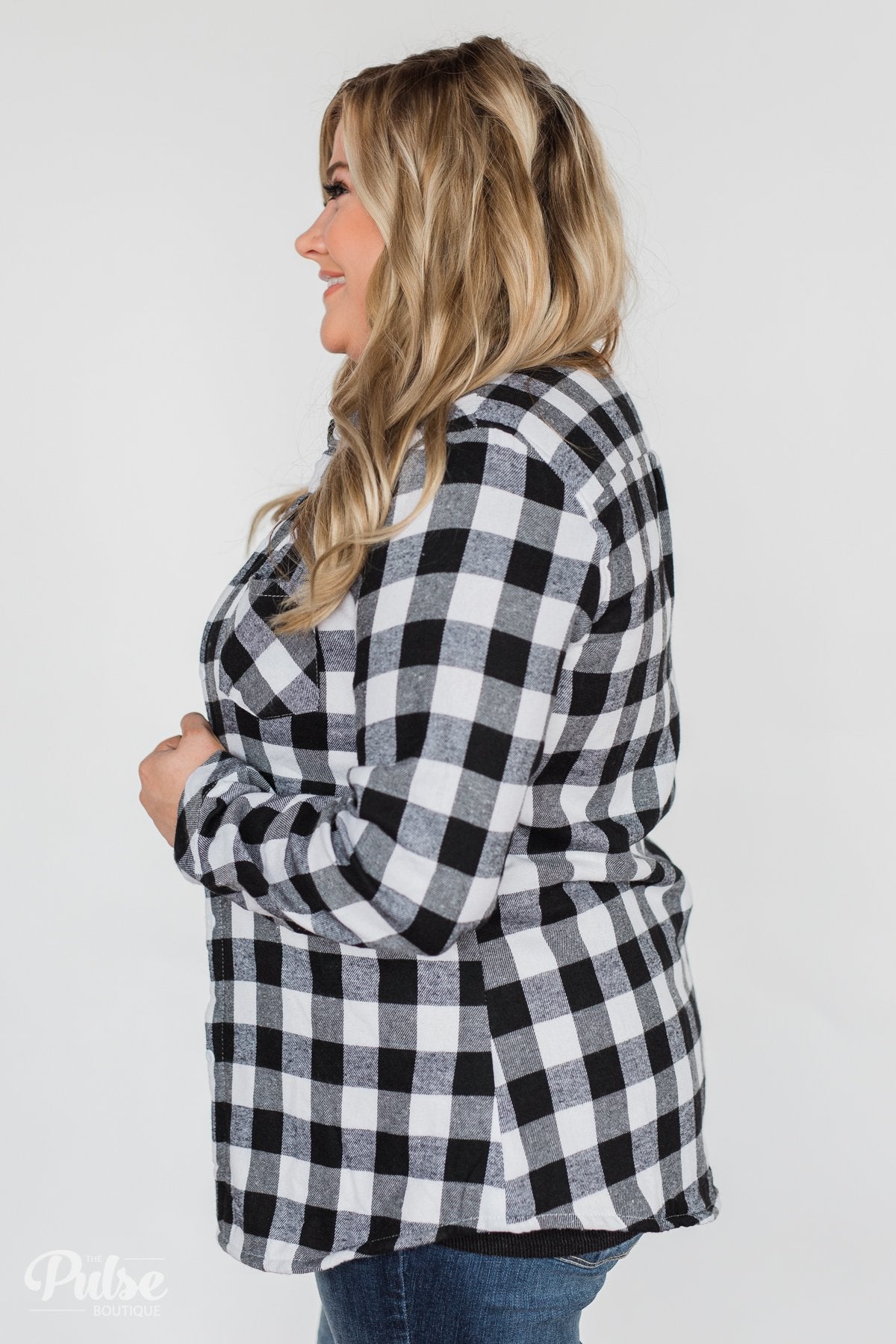 Plaid With The Fur Top- White & Black