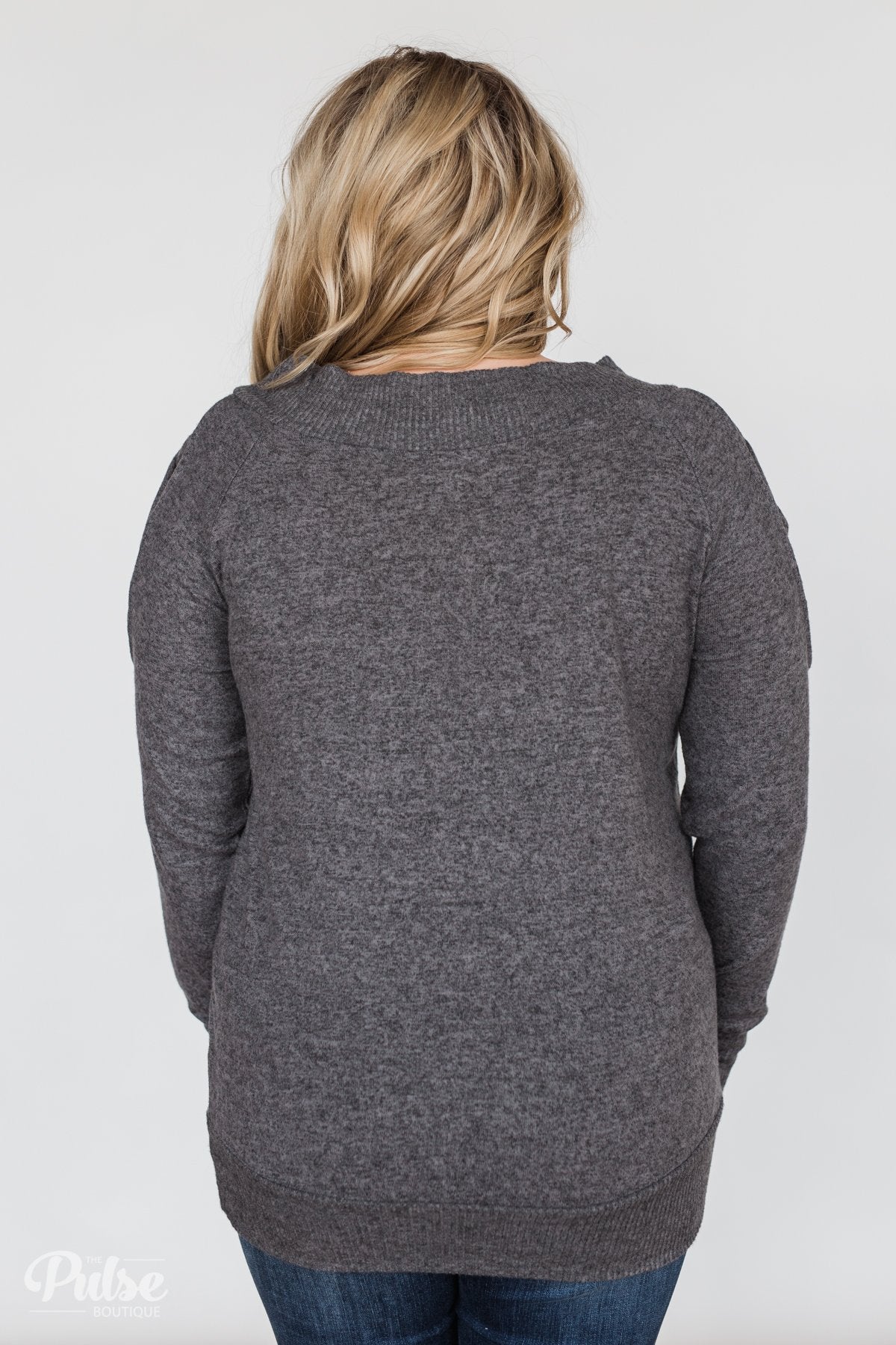 Keep Holding On Sleeve Detail Sweater- Charcoal
