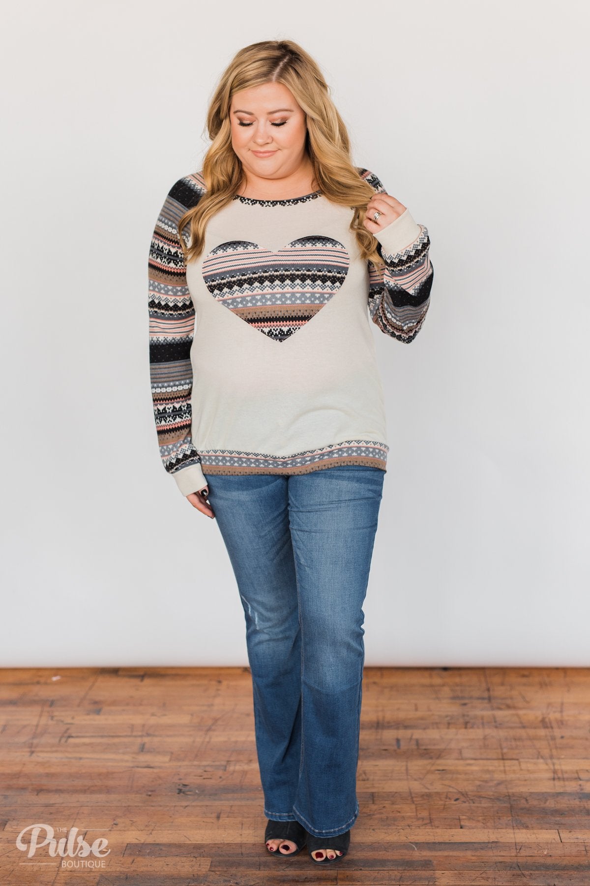 Feel Alive Printed Heart Top - Cream & Peach