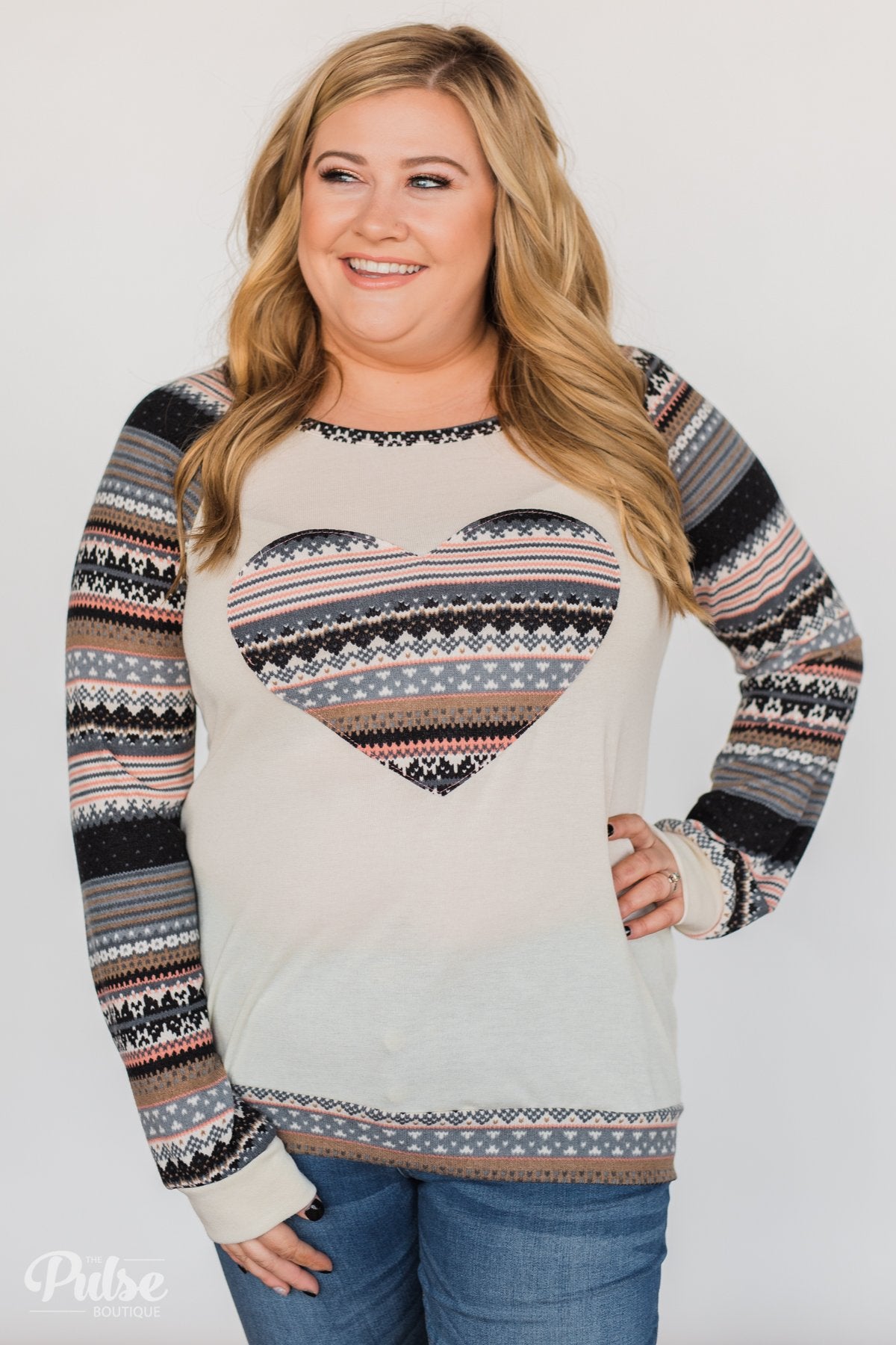 Feel Alive Printed Heart Top - Cream & Peach