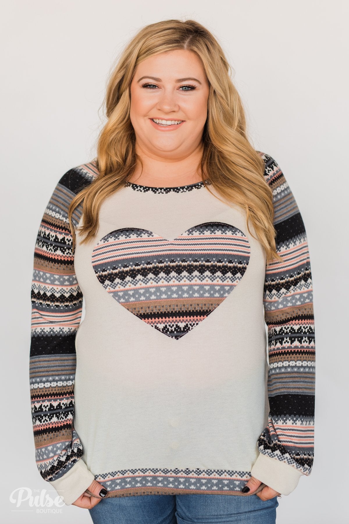 Feel Alive Printed Heart Top - Cream & Peach