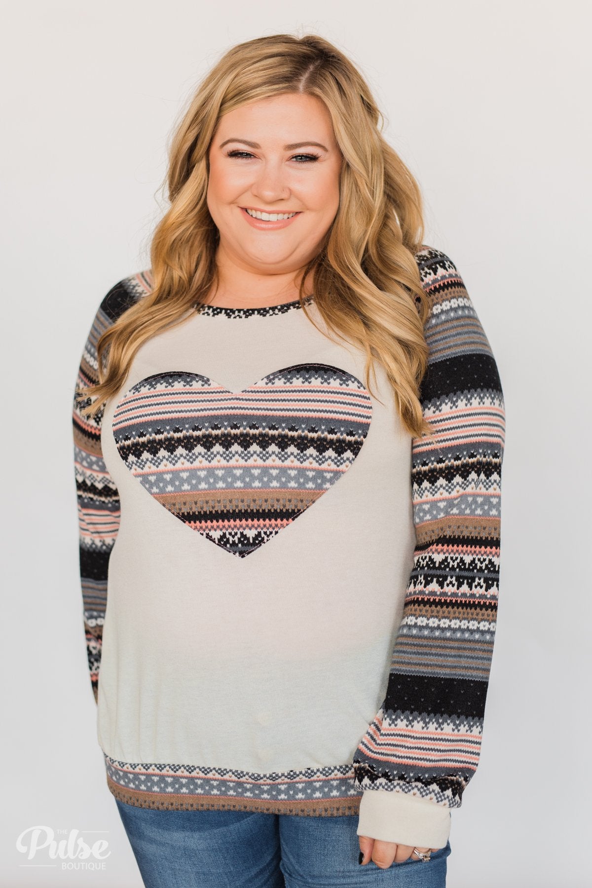 Feel Alive Printed Heart Top - Cream & Peach