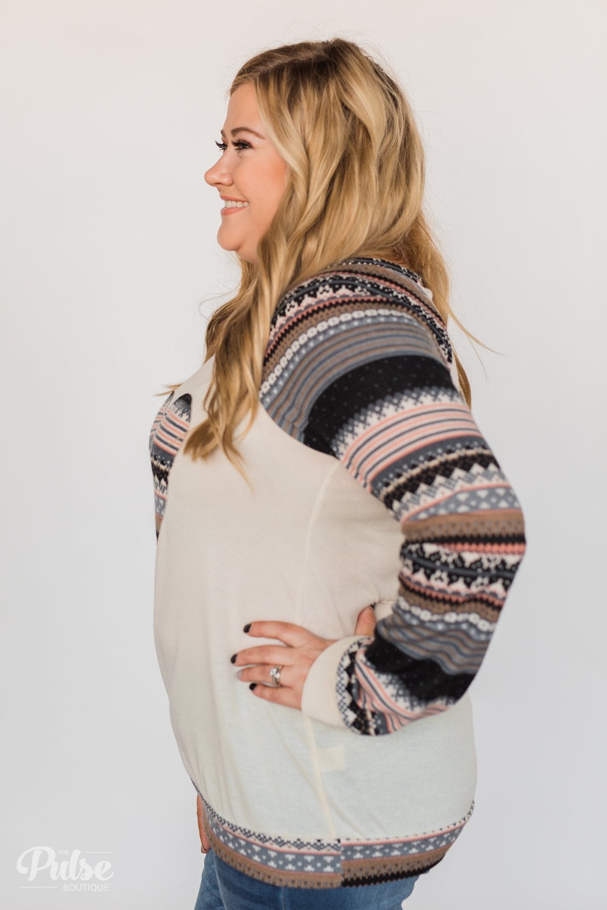 Feel Alive Printed Heart Top - Cream & Peach