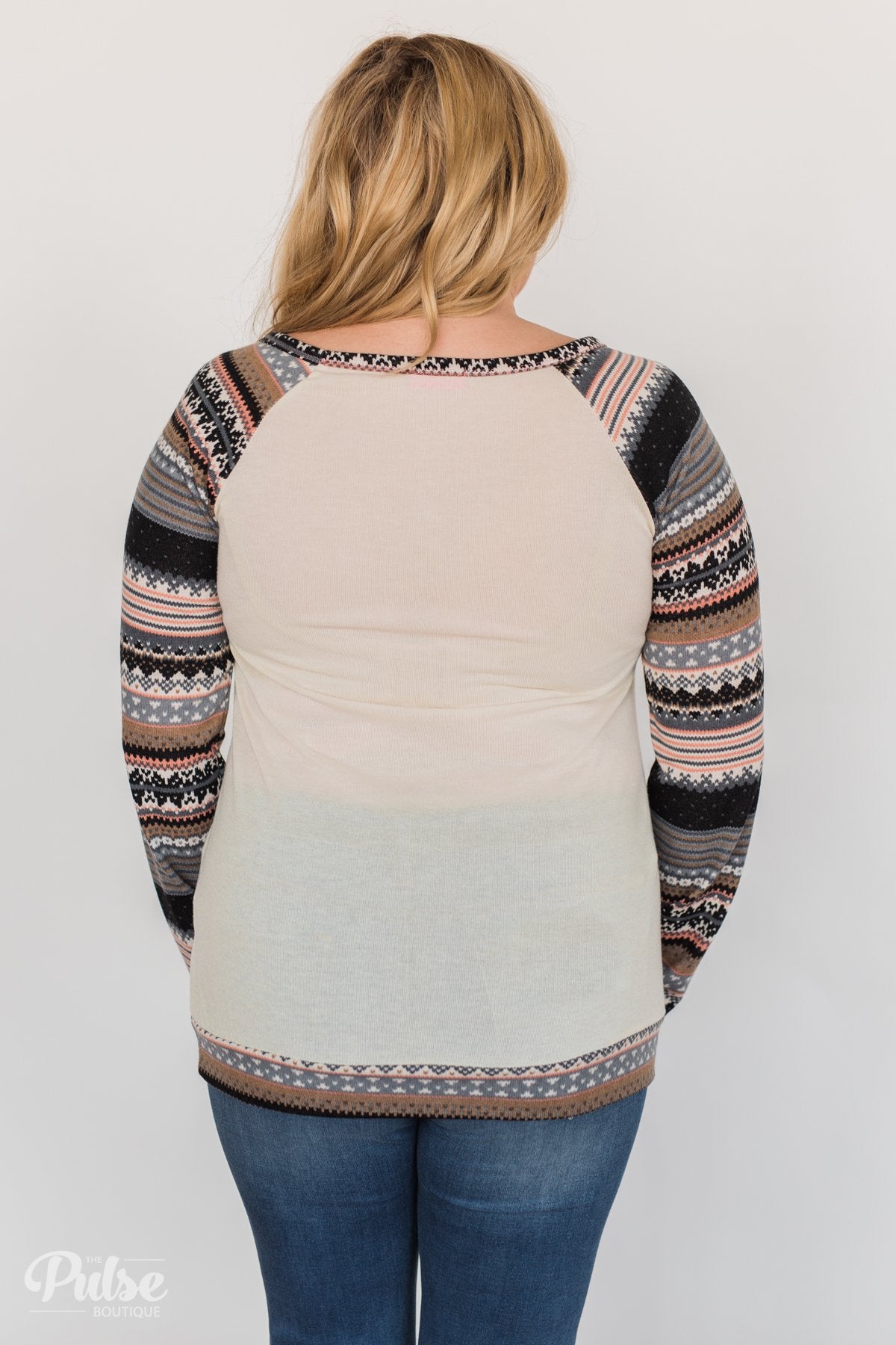 Feel Alive Printed Heart Top - Cream & Peach