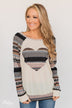 Feel Alive Printed Heart Top - Cream & Peach