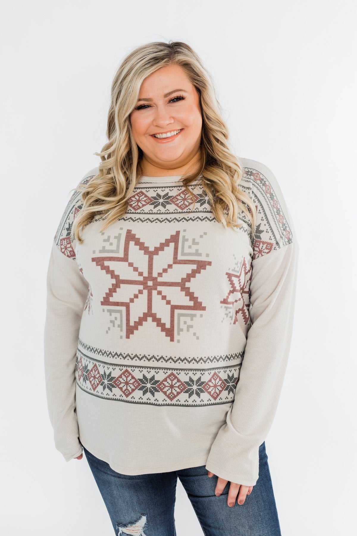 Winter Wonderland Thermal Top- Beige