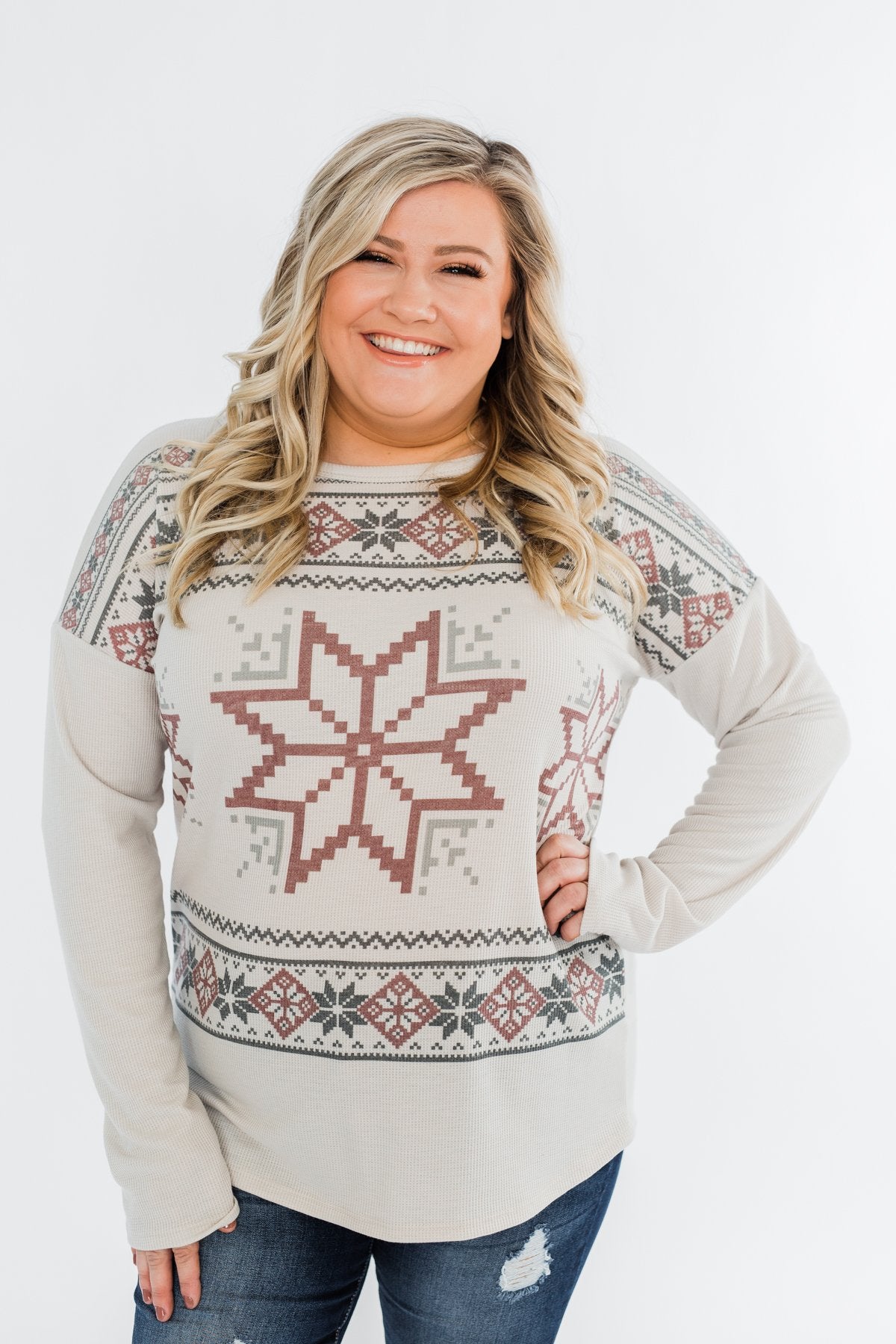 Winter Wonderland Thermal Top- Beige