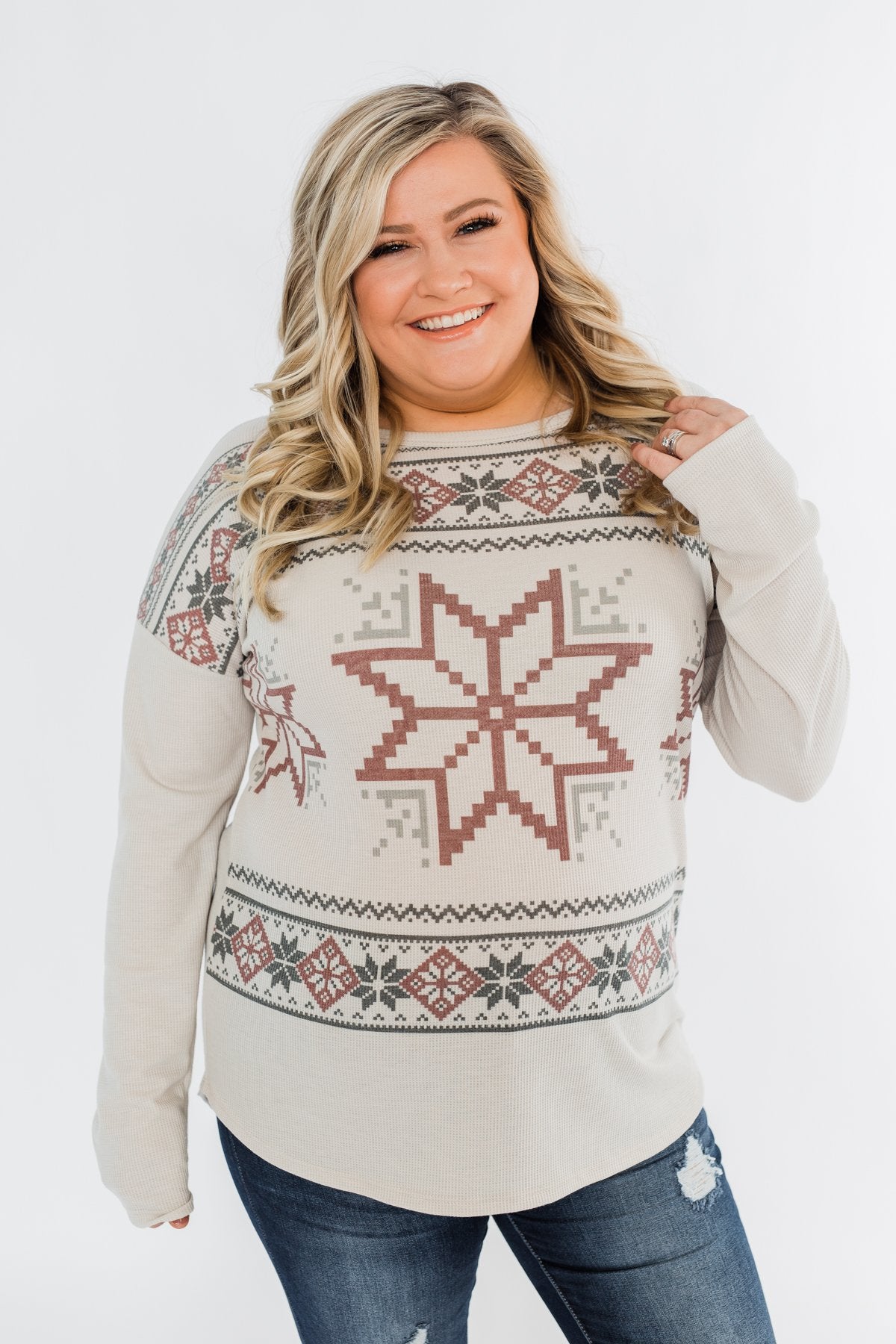 Winter Wonderland Thermal Top- Beige