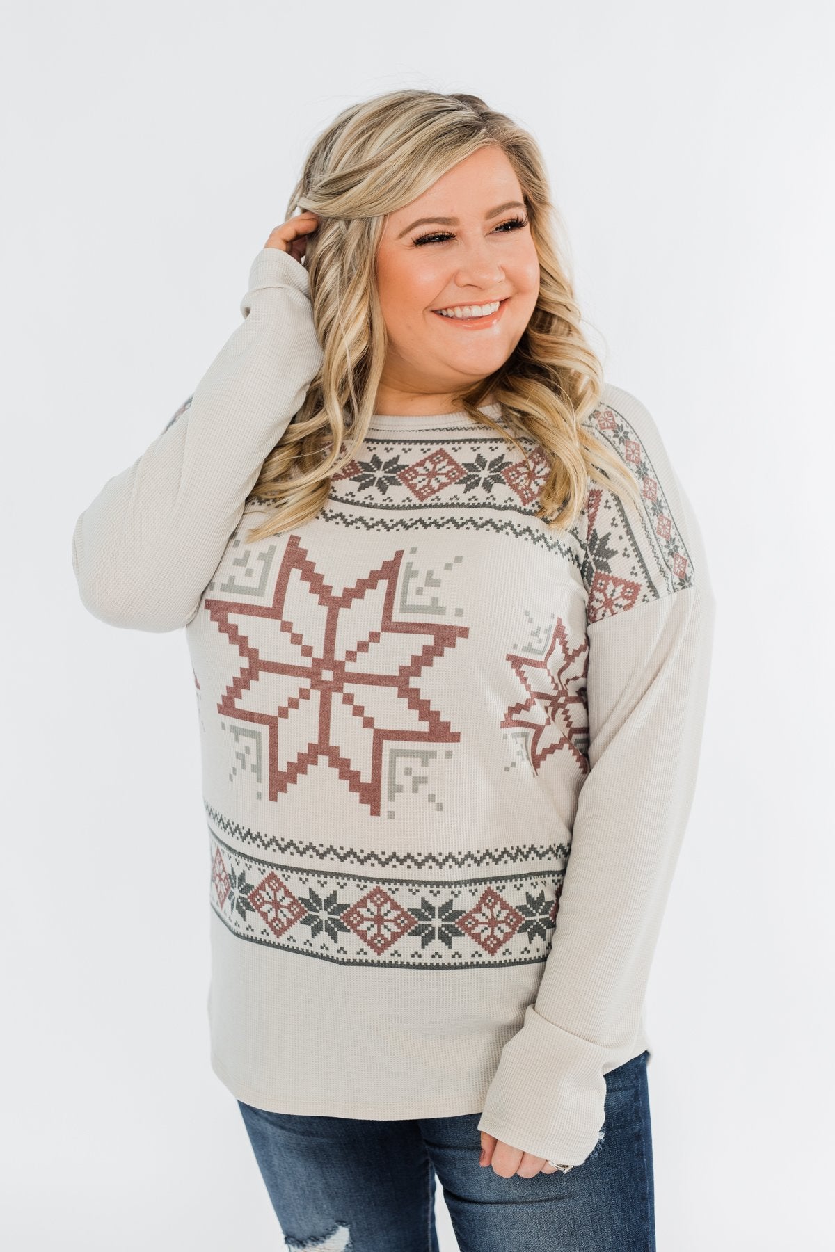 Winter Wonderland Thermal Top- Beige