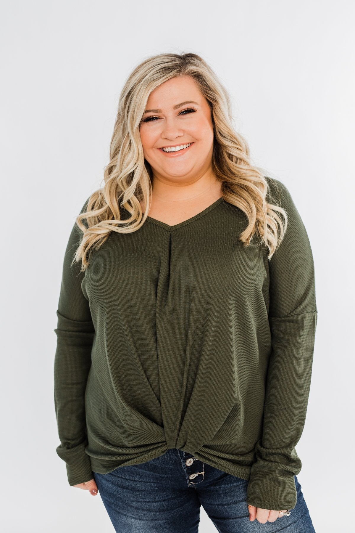 In Your Arms Thermal Twist Top- Olive