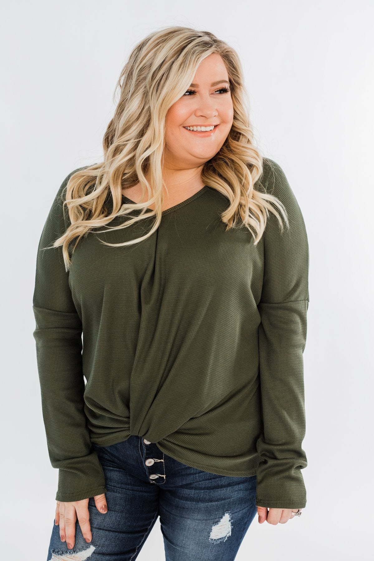 In Your Arms Thermal Twist Top- Olive