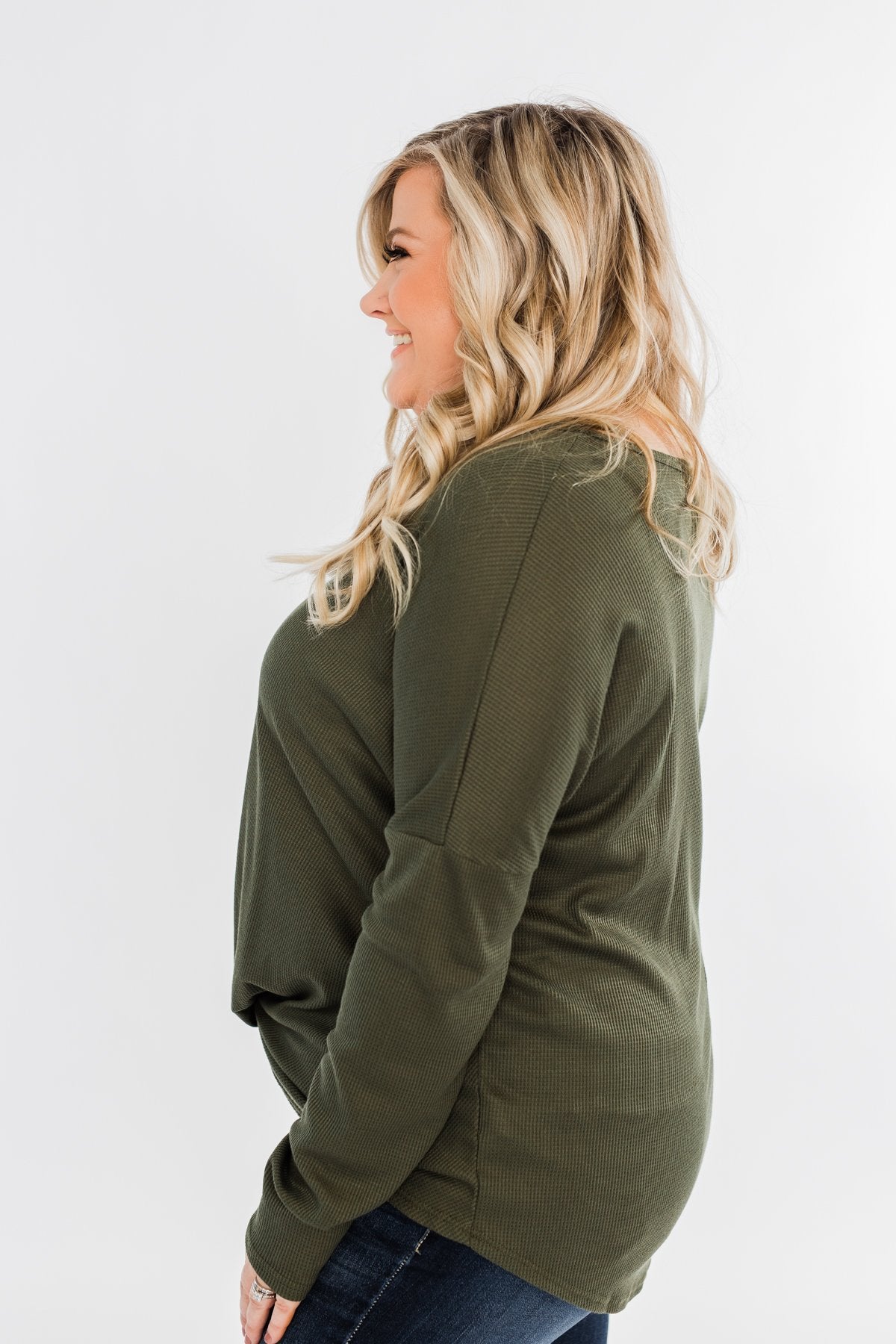 In Your Arms Thermal Twist Top- Olive