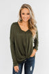 In Your Arms Thermal Twist Top- Olive
