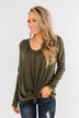 In Your Arms Thermal Twist Top- Olive