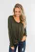 In Your Arms Thermal Twist Top- Olive