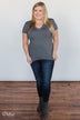Eyes On You Distressed Short Sleeve Top- Charcoal