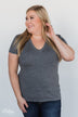 Eyes On You Distressed Short Sleeve Top- Charcoal