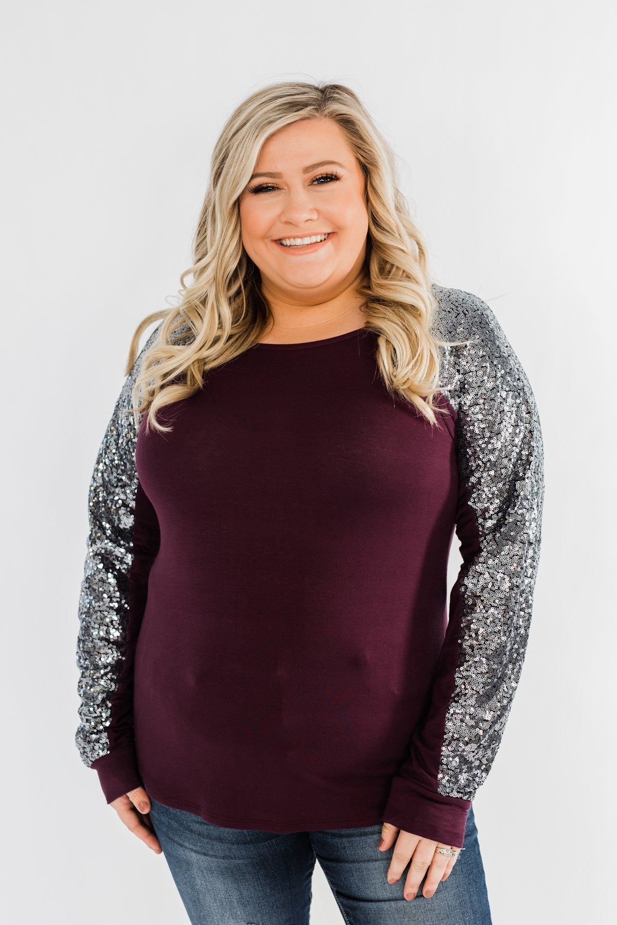 Caught My Eye Sequin Top- Plum