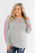 Pep In My Step Stripe Pullover Top- Heather Grey