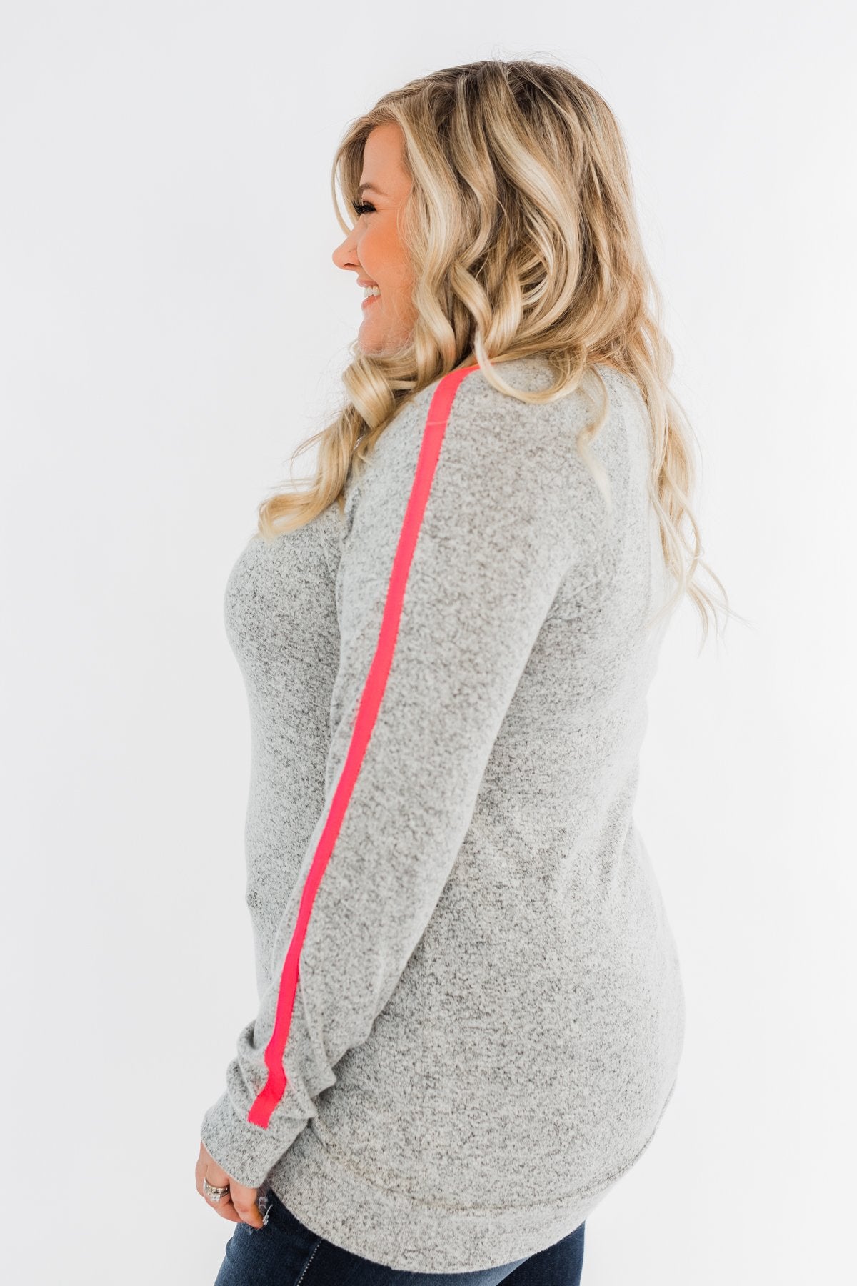 Pep In My Step Stripe Pullover Top- Heather Grey