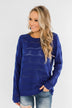 Royal Harmony Open Knit Sweater- Royal Blue