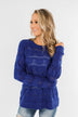 Royal Harmony Open Knit Sweater- Royal Blue