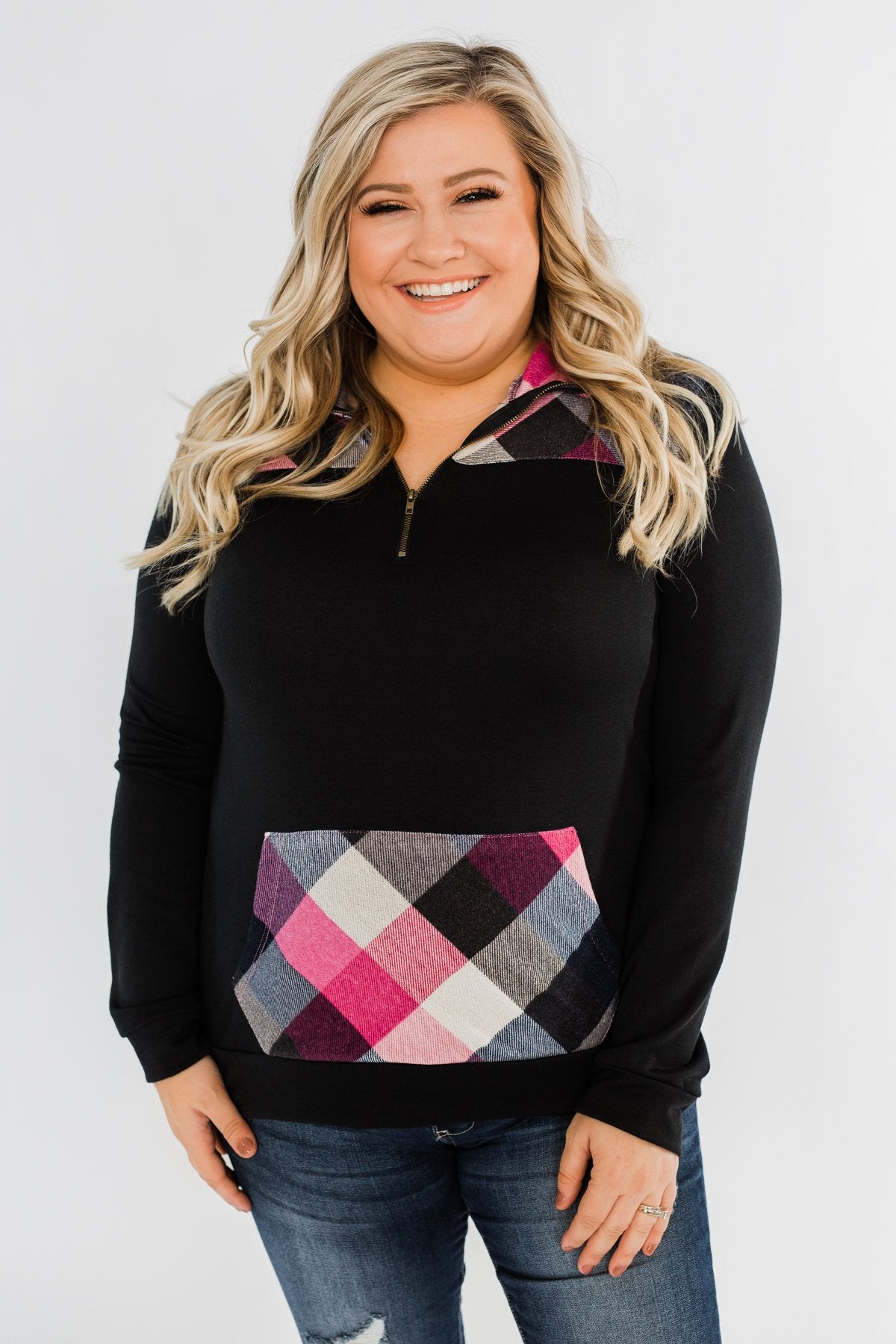 Dancing In The Dark Quarter Zip Pullover- Black