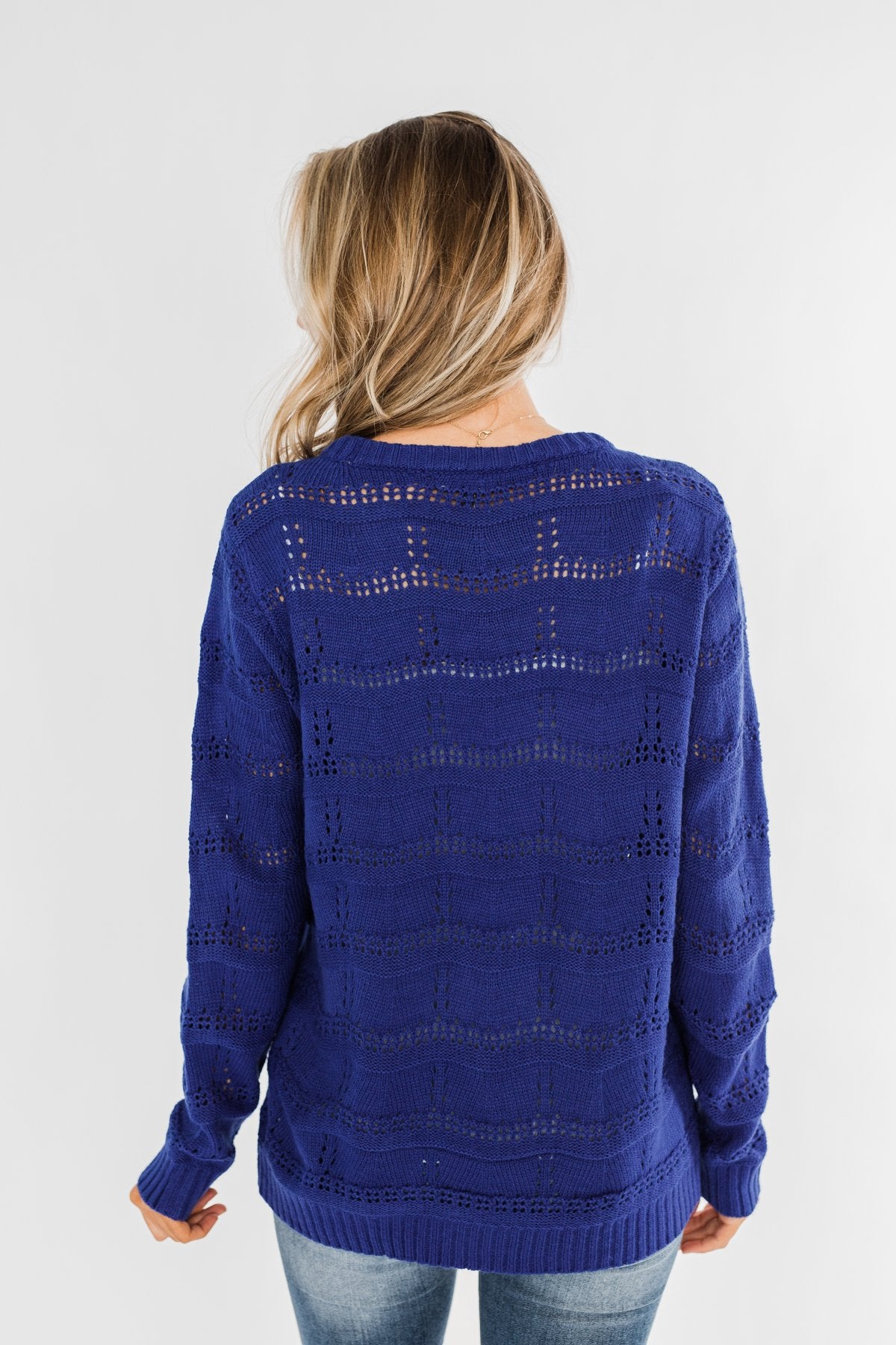 Royal Harmony Open Knit Sweater- Royal Blue