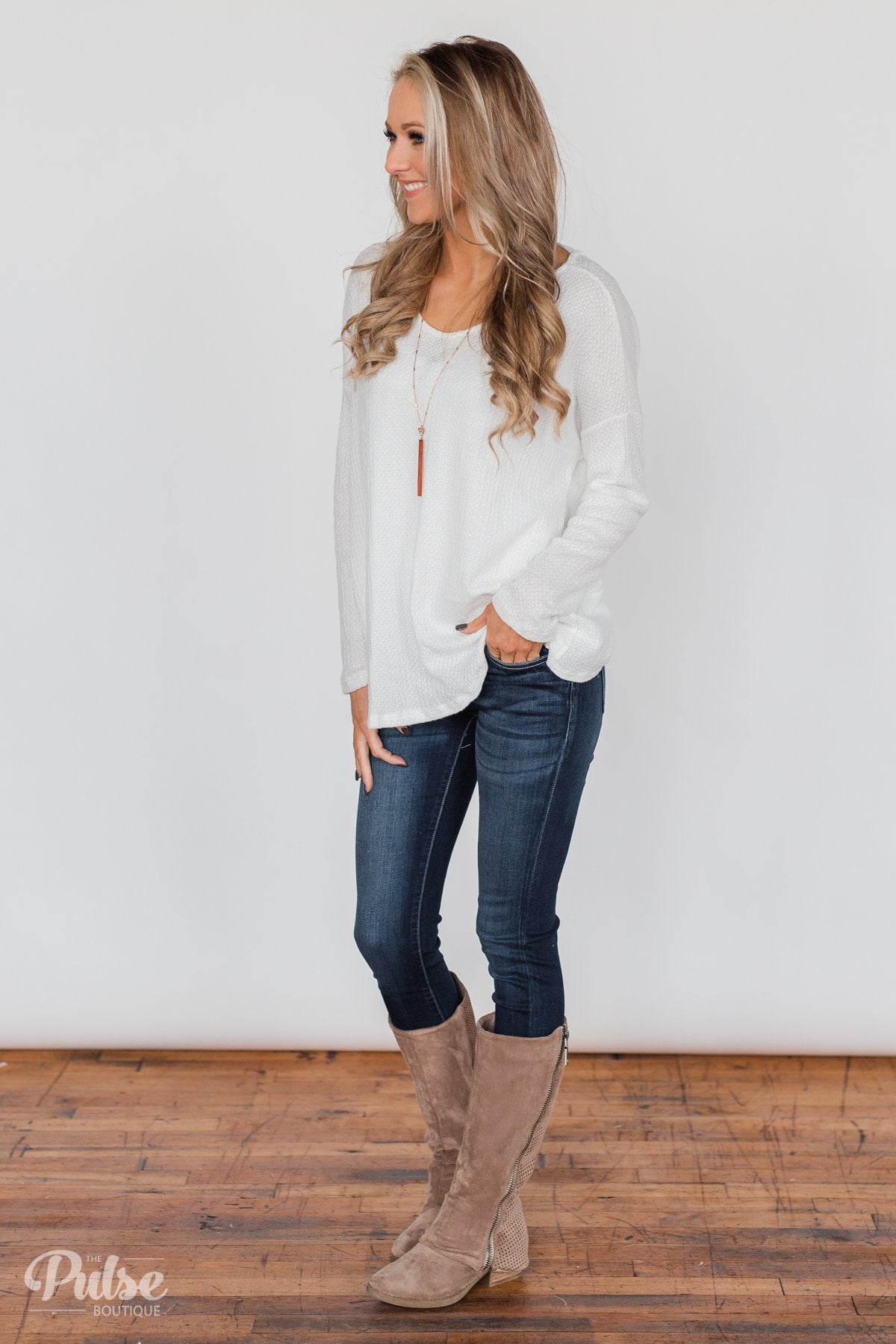 Twist of Love Back Detail Thermal Top- White