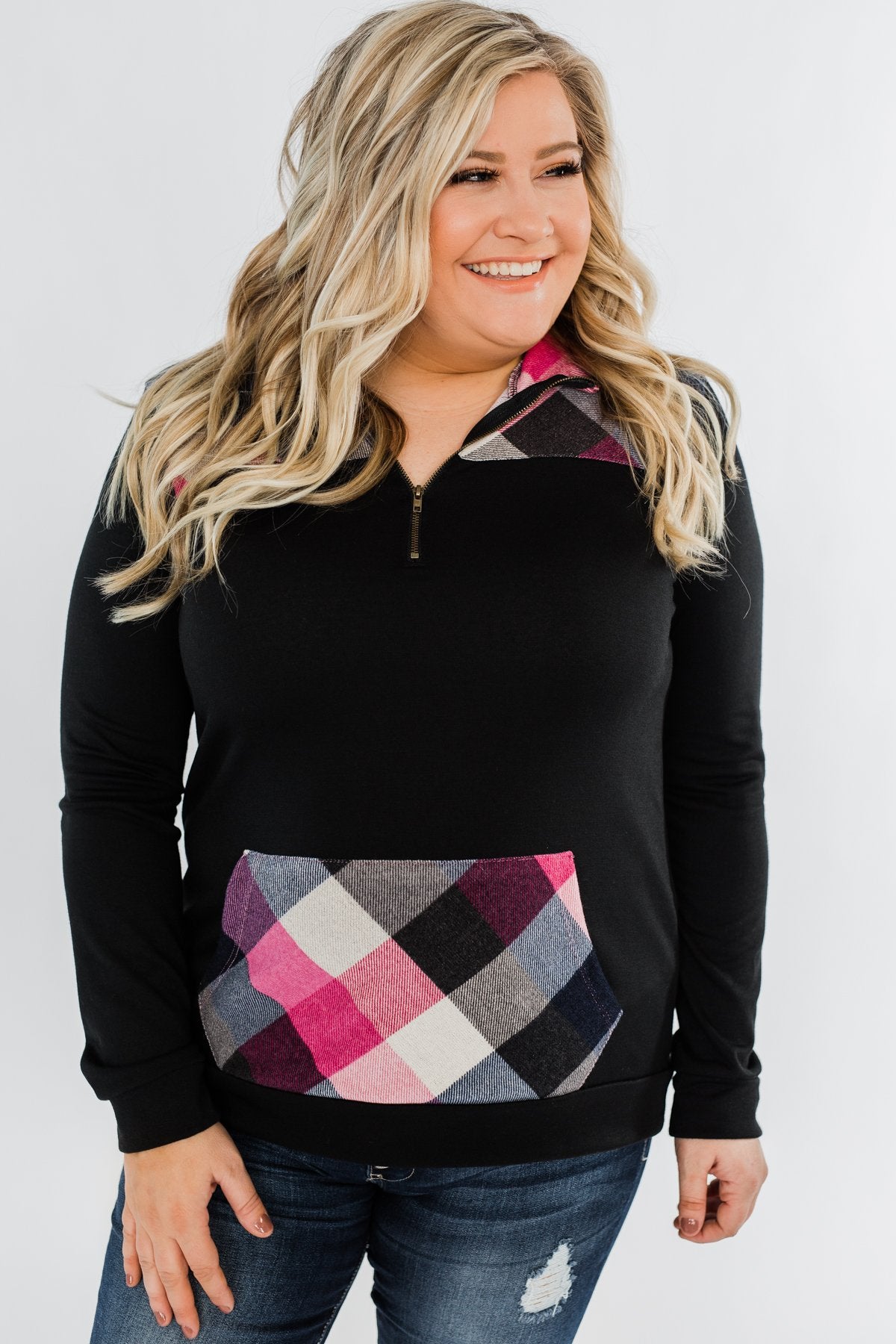 Dancing In The Dark Quarter Zip Pullover- Black