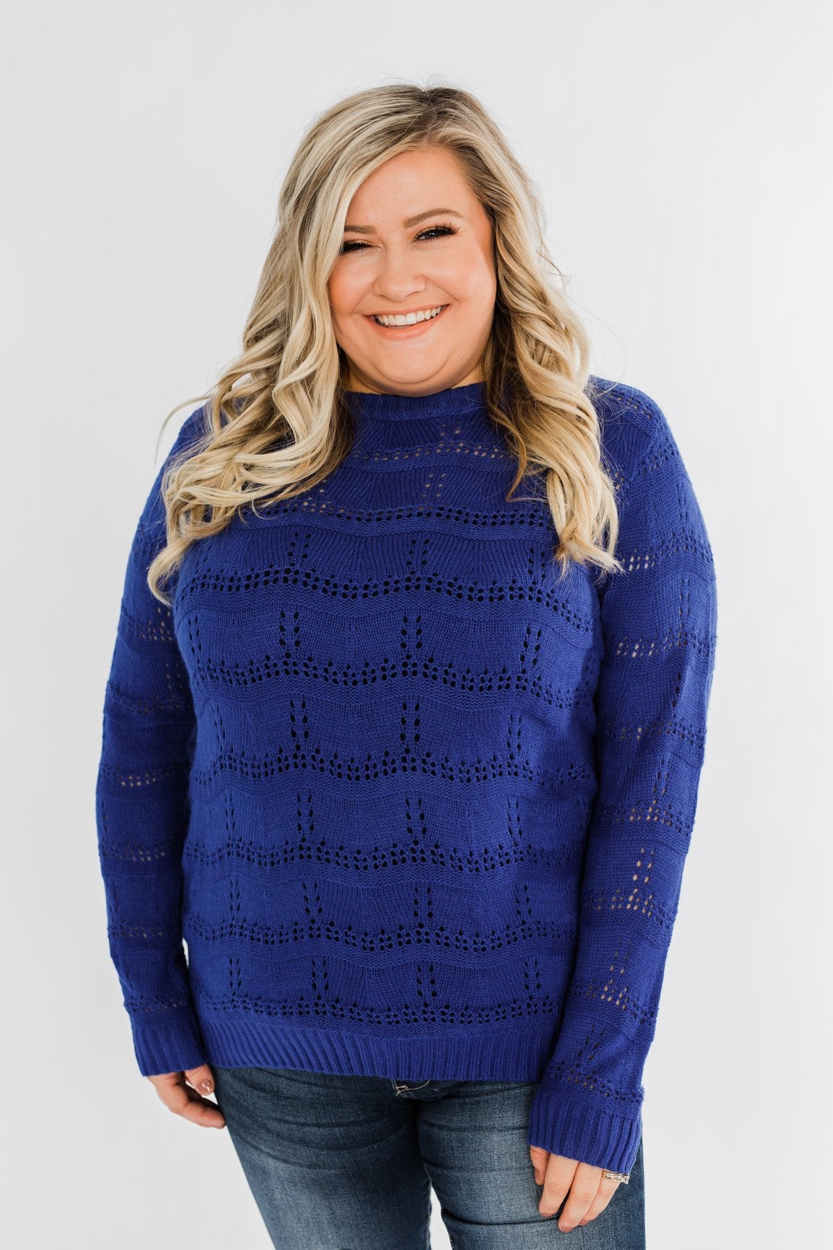 Royal Harmony Open Knit Sweater- Royal Blue