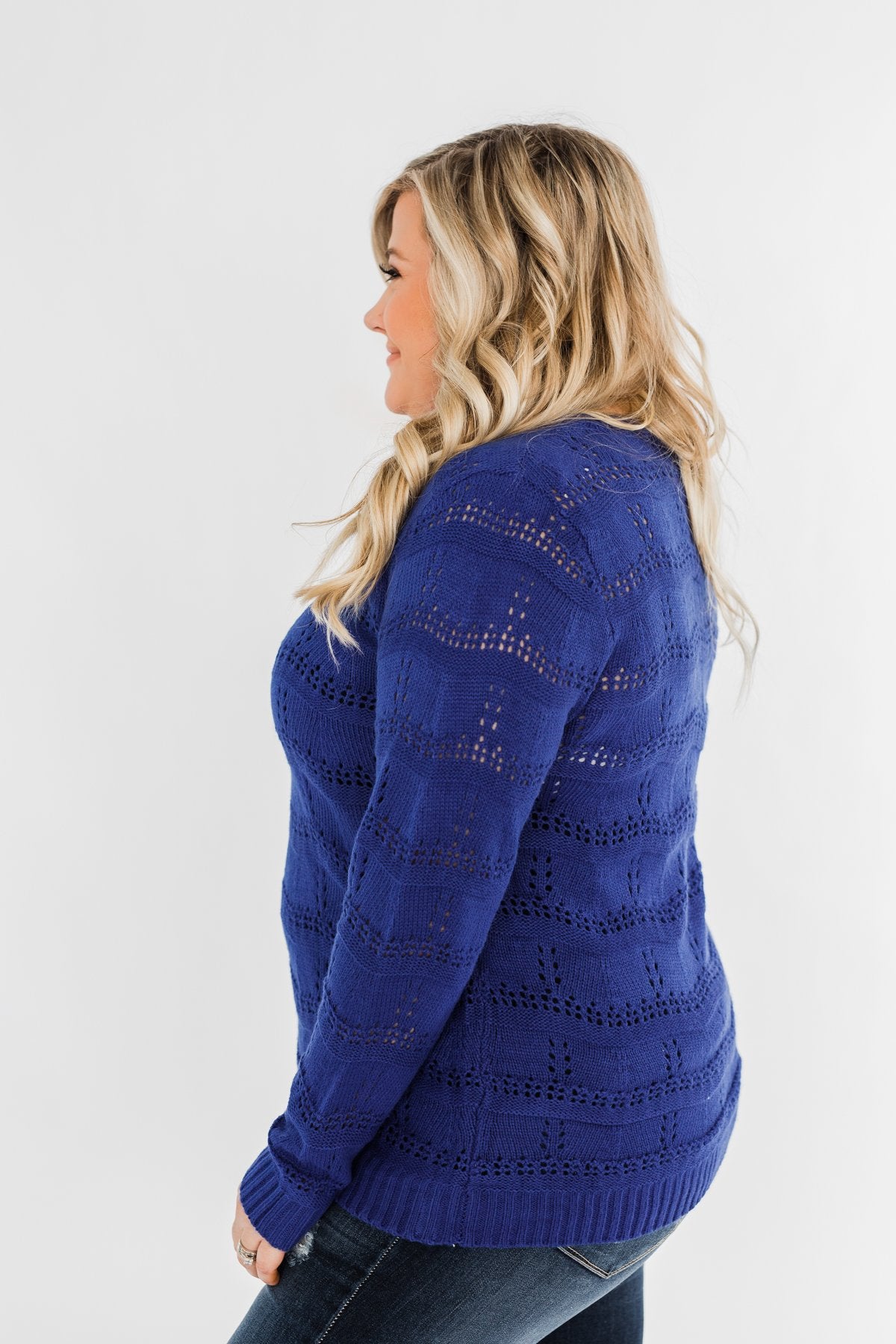 Royal Harmony Open Knit Sweater- Royal Blue