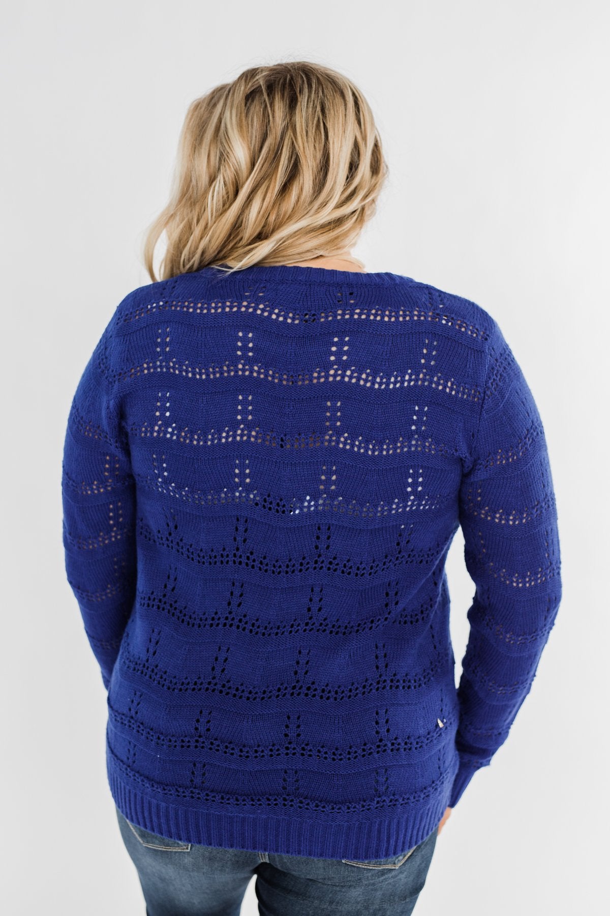 Royal Harmony Open Knit Sweater- Royal Blue