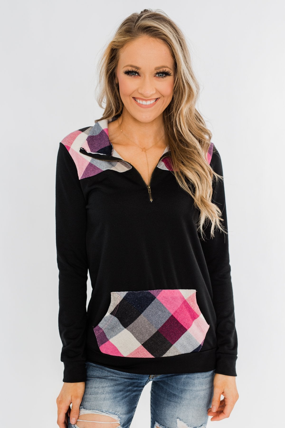 Dancing In The Dark Quarter Zip Pullover- Black