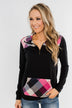 Dancing In The Dark Quarter Zip Pullover- Black