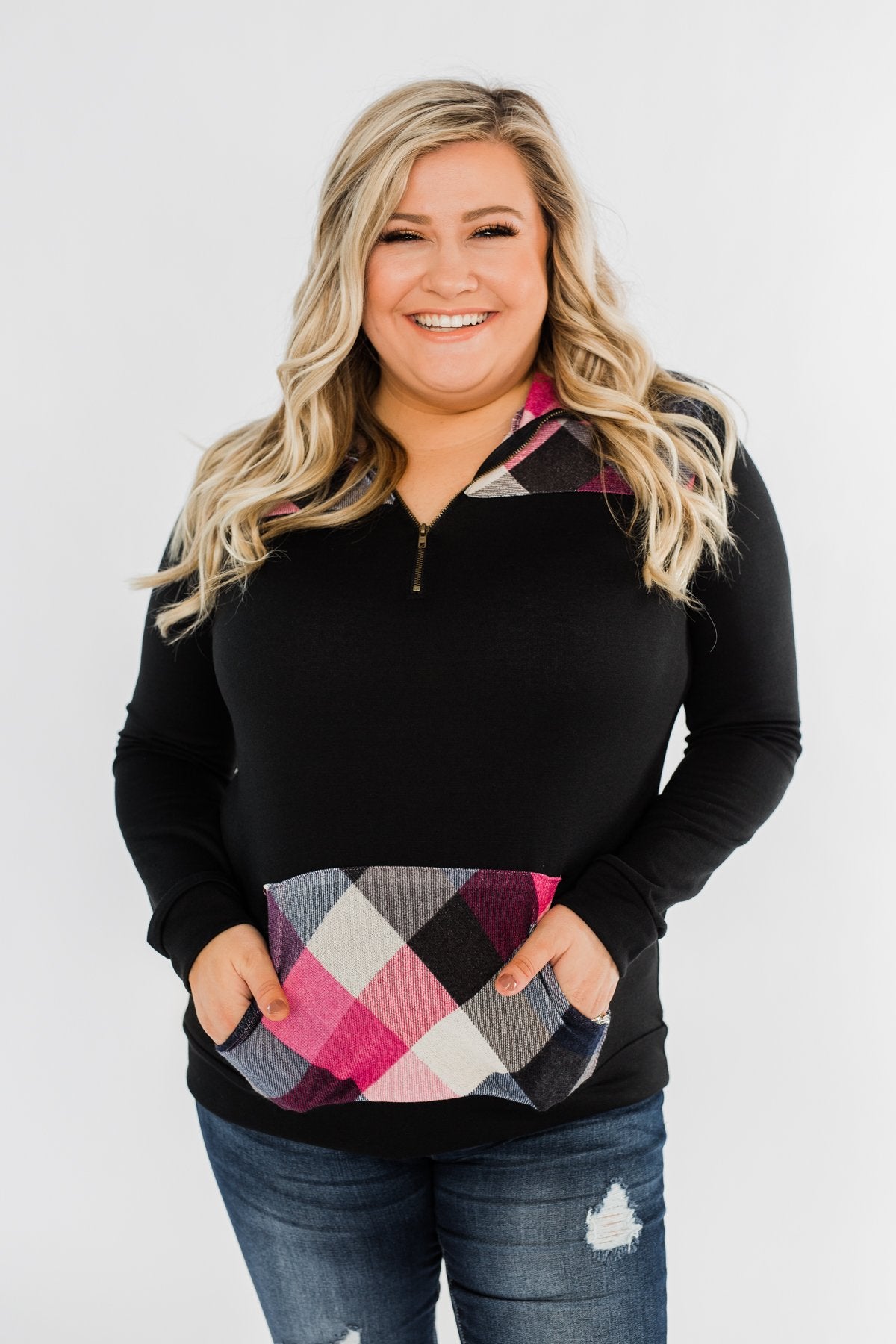Dancing In The Dark Quarter Zip Pullover- Black