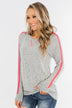 Pep In My Step Stripe Pullover Top- Heather Grey