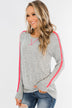 Pep In My Step Stripe Pullover Top- Heather Grey