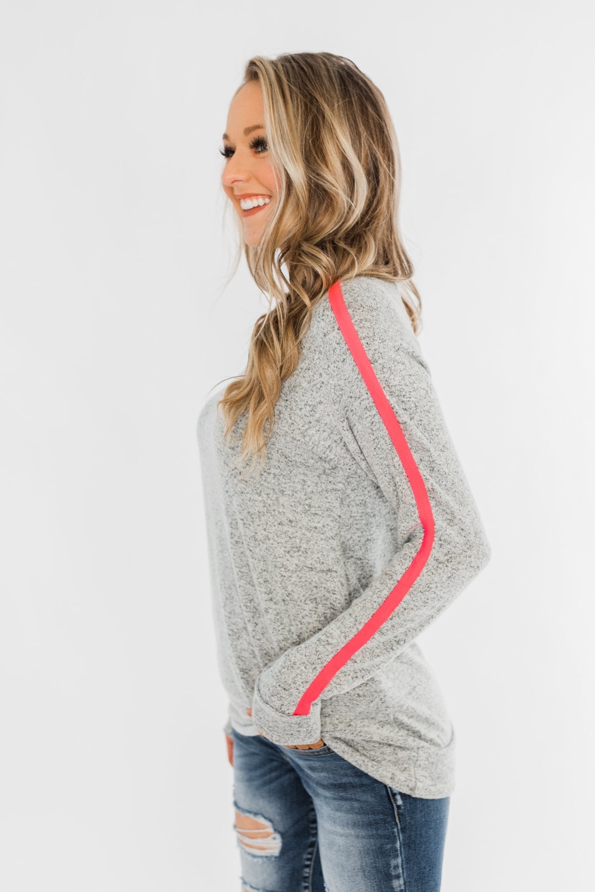Pep In My Step Stripe Pullover Top- Heather Grey