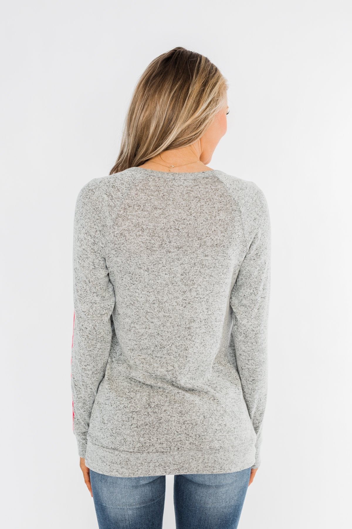 Pep In My Step Stripe Pullover Top- Heather Grey