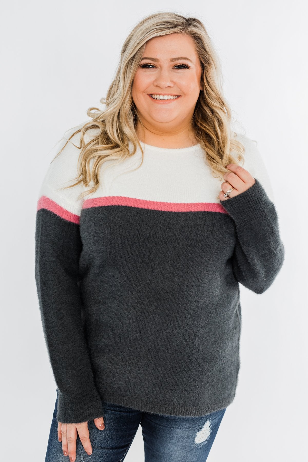 Wishing For You Color Block Sweater- Ivory & Charcoal
