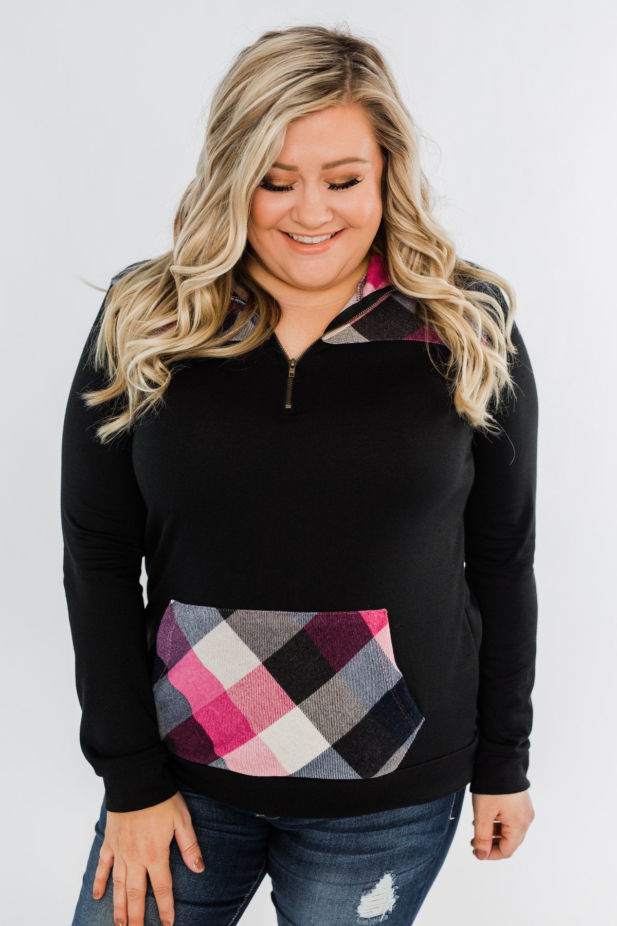 Dancing In The Dark Quarter Zip Pullover- Black